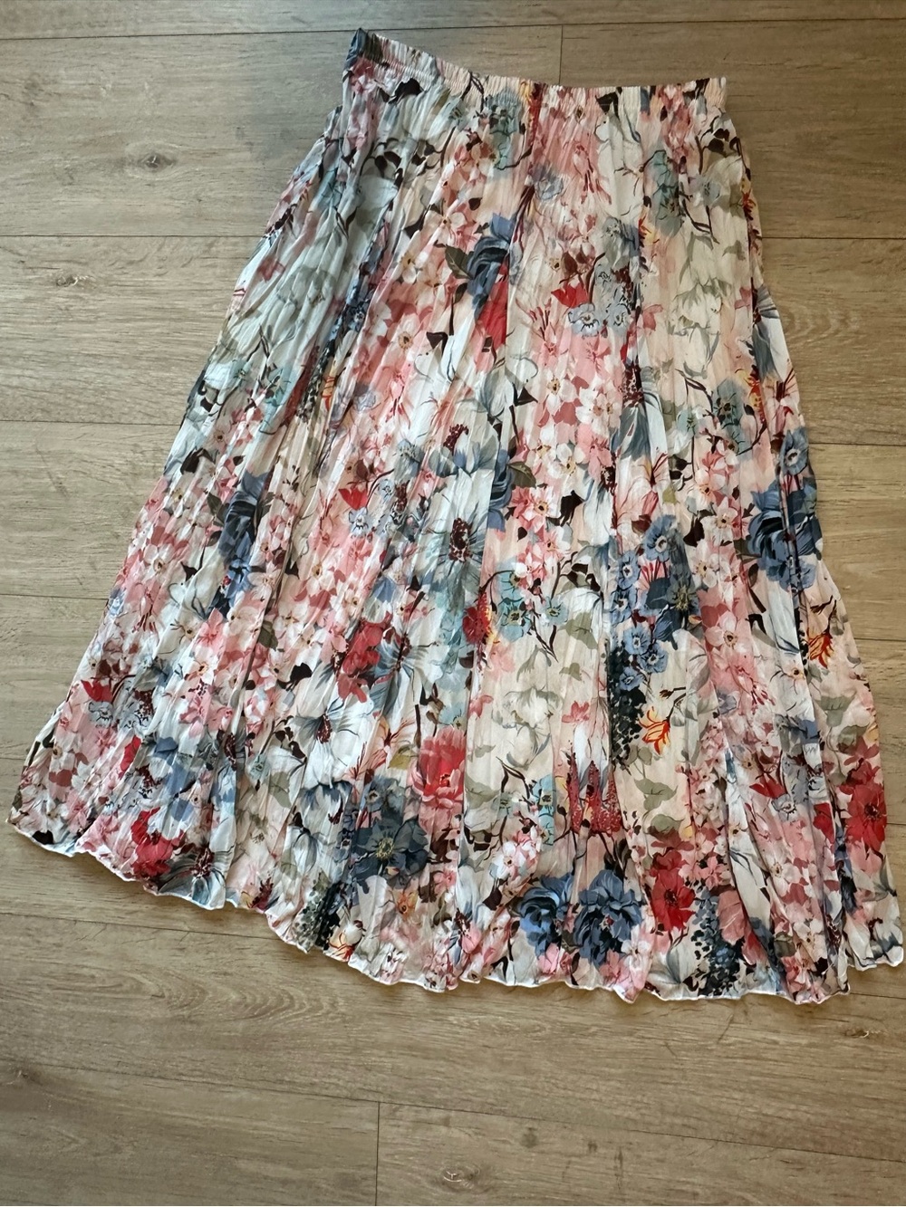 Zac & Rachel Flora  Pleated Maxi Skirt in Cream with Pink & Blue.. boho prairie - Picture 3 of 6